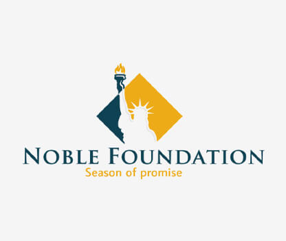 Noble Foundation logo featuring a majestic lion holding a shield with a crown