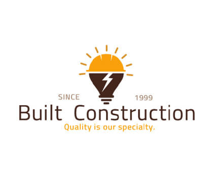 Logo for Built Construction with a graphic of a light bulb containing a sun and a lightning bolt.