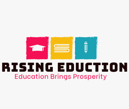 Logo of a rising education institution with a graduation cap and books symbolizing knowledge and growth