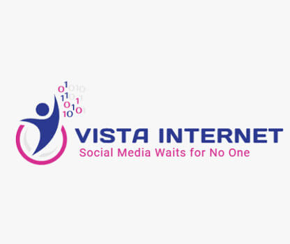 A logo for Vista Internet features a stylized human figure in blue with binary code above its head.