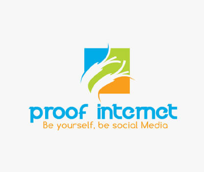 A home industry internet logo featuring the text proof internet white abstract shapesternet