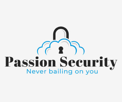 A logo design for Passion Security, featuring a symbol that represents passion and security